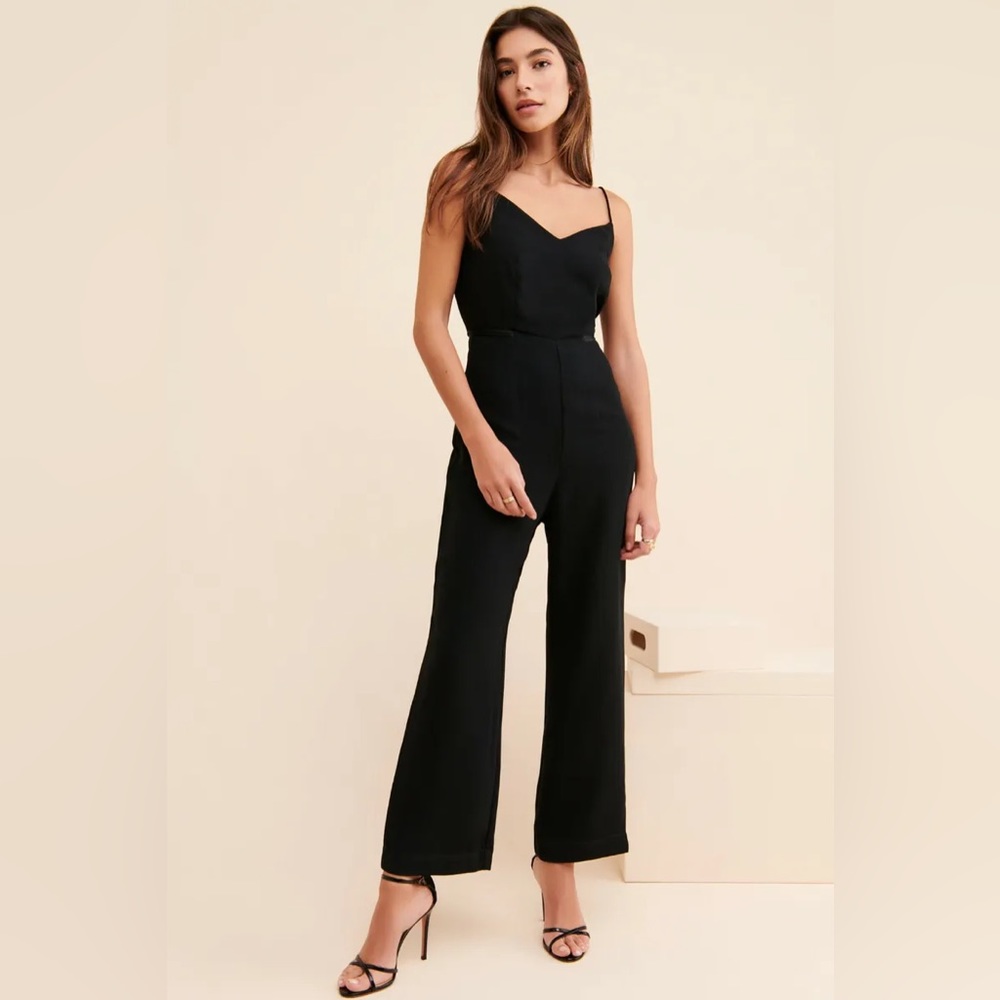 Anthropologie Maeve Magdalena V-Neck Wide Leg Jumpsuit Black